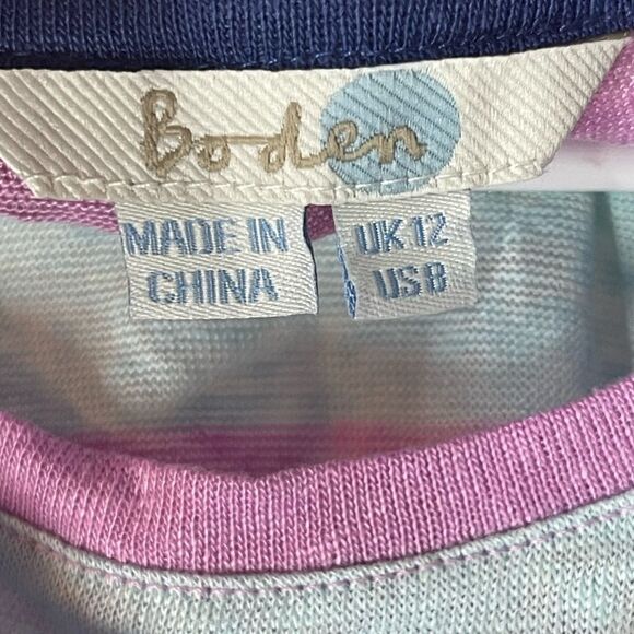 Boden purple and blue‎ striped 3/4 sleeve top, size 8 - Picture 3 of 9